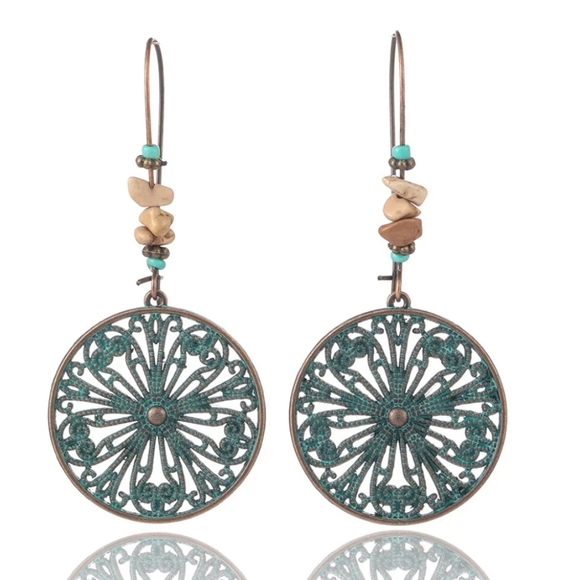 🔹️Ethnic Panterened Green Earrings - Picture 3 of 5